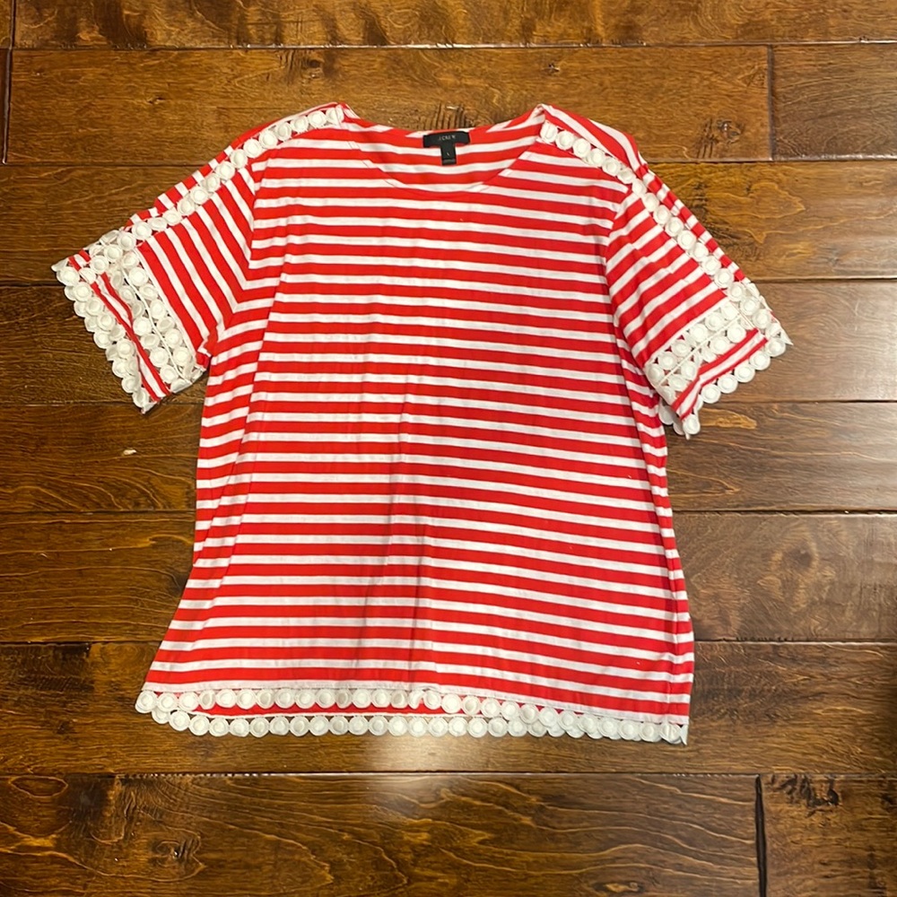 J CREW RED AND WHITE STRIPE SHIRT